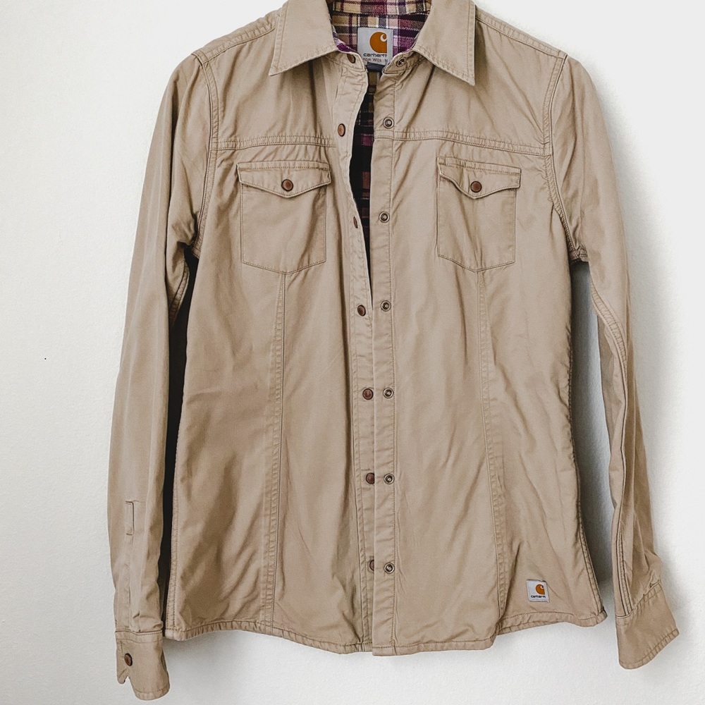 Carhartt Womens fitted button up shirt with plaid interior size S